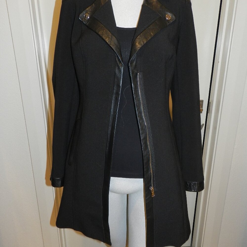 White House Black Market Leather Trim Black Moto Jacket Size XXS - Picture 3 of 15